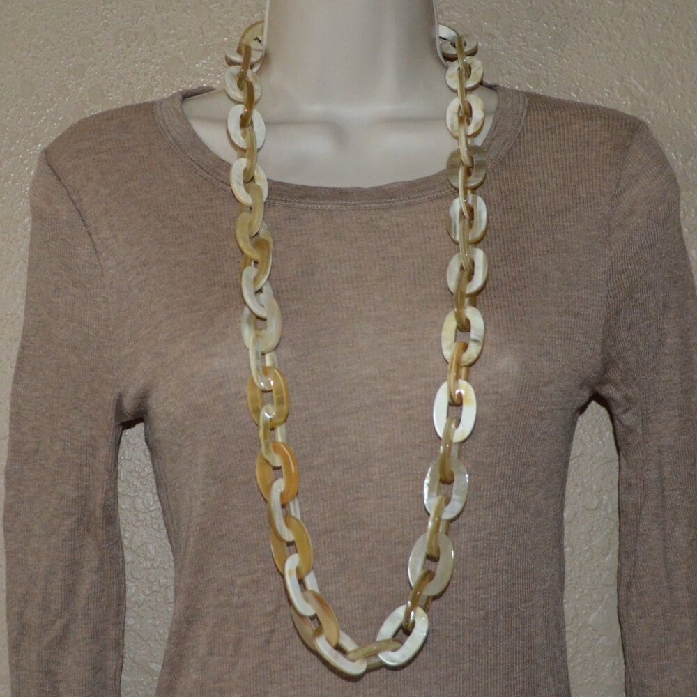 NWOT $1595 Brunello Cucinelli Beige Ivory Horn Link Long Necklace